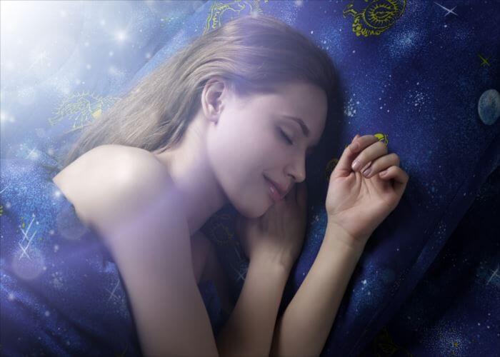 Sleeping Girl at night on dark background